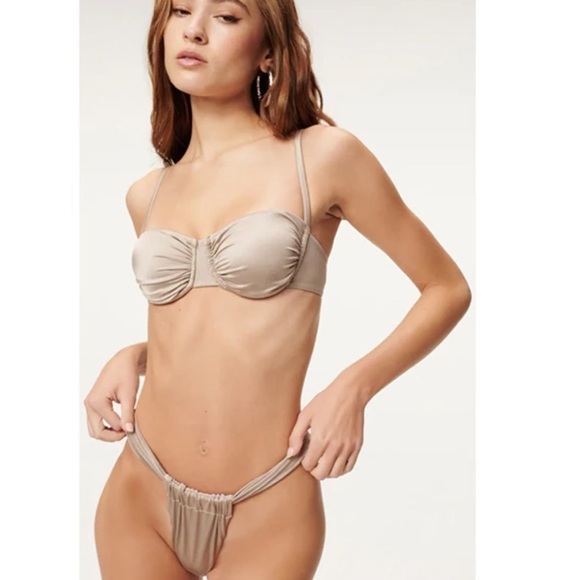 Good American Mink Shine Satin Ruched High Rise Bikini Bottoms Size 4/XLarge NWT - Picture 1 of 16